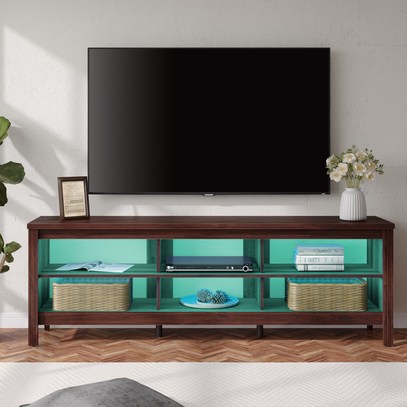 Ashae Unfinished TV Stand for TVs up to 75", Brown/Cyan