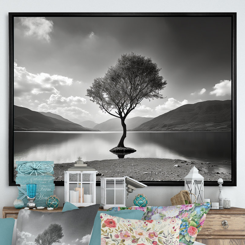 " Tree Lake Tranquility ", Black Floater Framed, 30" H x 40" W x 1.5" D