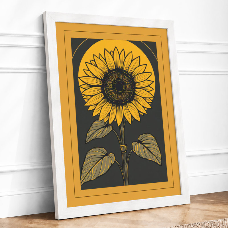 Golden Sunflower Botanical - Print, A4 - 29.7 x 21.0 cm, White