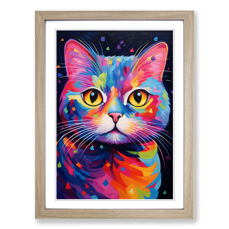 Cat Abstract - Framed Print, Oak Framed, 64cm H x 46cm W x 2cm D