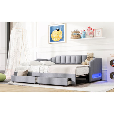 Extendable Upholstered Daybed With Led And Storage Drawers,Elevates Room Aesthetics Drawers 7 - Color Lighting, Pine Wood Structure by Mercer41