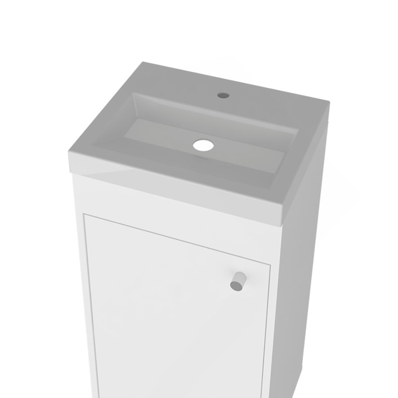 Ensemble de meuble-lavabo de salle de bain, 1 porte, 2 tablettes de rangement, blanc, Blanc