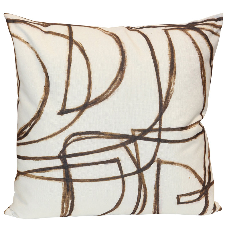 Coussin Wyatt Abstract Linear Script Abstract Ivoire doux, brun espresso et sable chaud, 24 po X 24 po