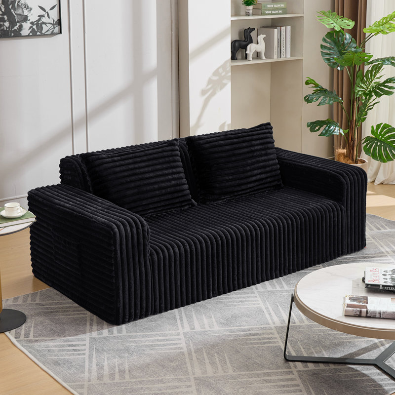 76'' Cloud Loveseat Sofa Couch,Boneless Couch with 2 Pillows for Living Room,Small Spaces, Black