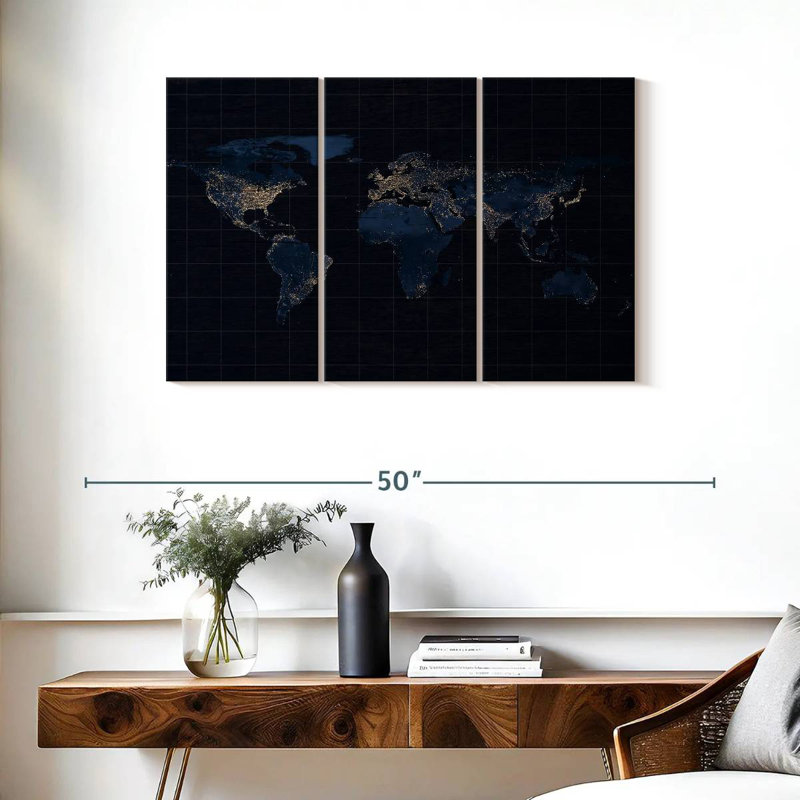 Aliaz Dark Blue Grid World Map, 24" H x 38" W