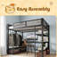 Grand lit mezzanine avec tablettes de rangement