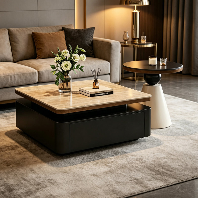 Table basse moderne avec rangement, Brun / Noir