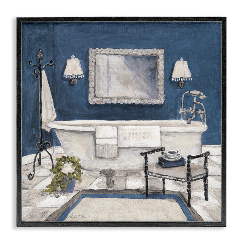 Giclée encadrée «Blue Bath Ready», par Charlene Olson, Giclée encadrée noir minuit, H 12 po x l 12 po