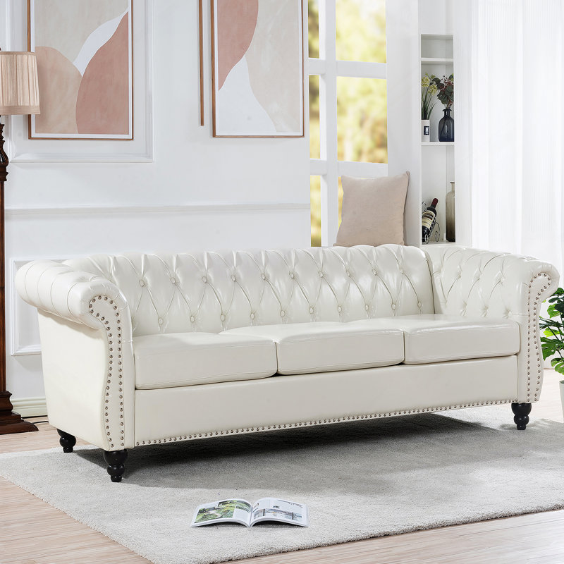 Canapé Chesterfield à accoudoirs roulés 84 po 3 places