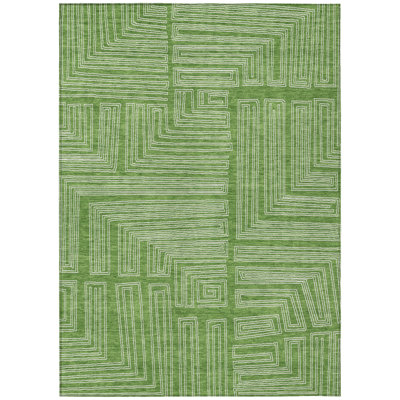 8' X 10' Green Geometric Washable Indoor Outdoor Area Rug