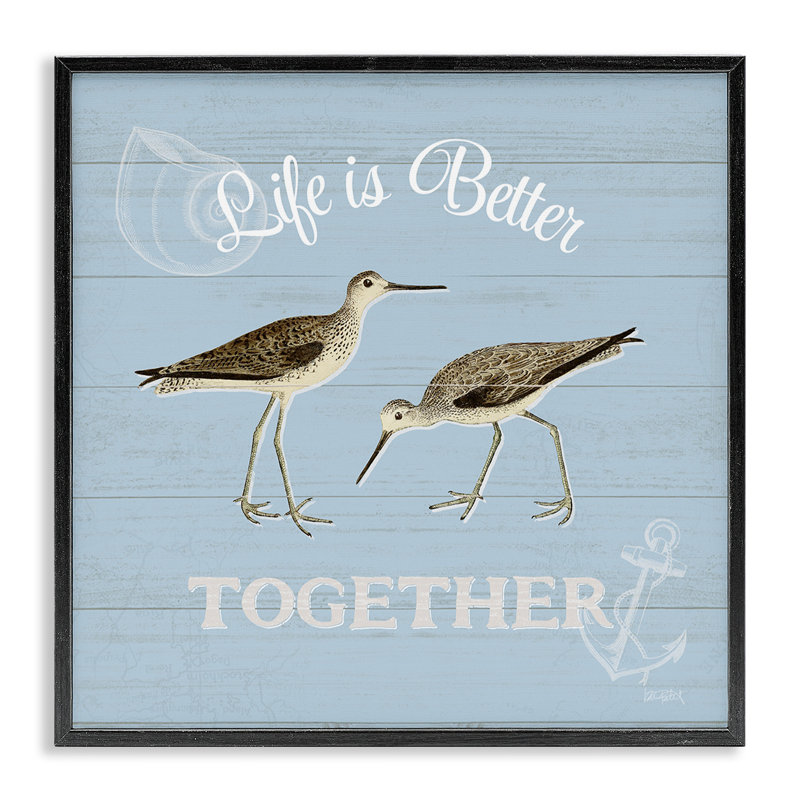 «Better Together Coastal Sandpipers» par Katie pertiet - impression sur bois, Giclée encadrée noir minuit