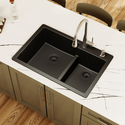 Karran Quartz 33'' X 22'' 60/40 Double Bowl Drop-in Kitchen Sink