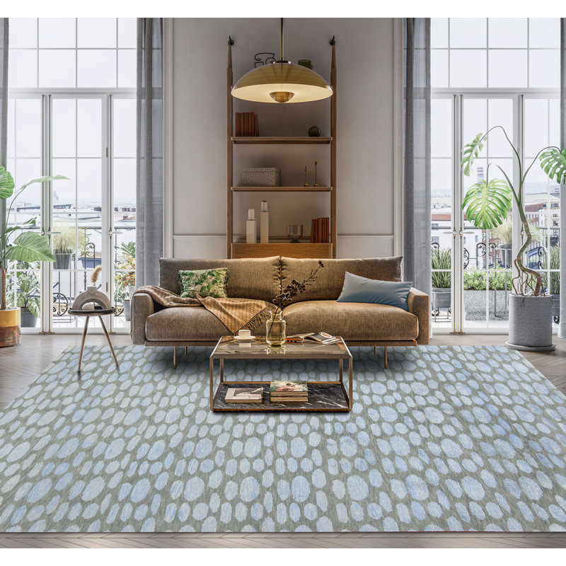 Modern Tibet III Hand Knotted Area Rug in Sky Blue, Rectangle 4' x 6'