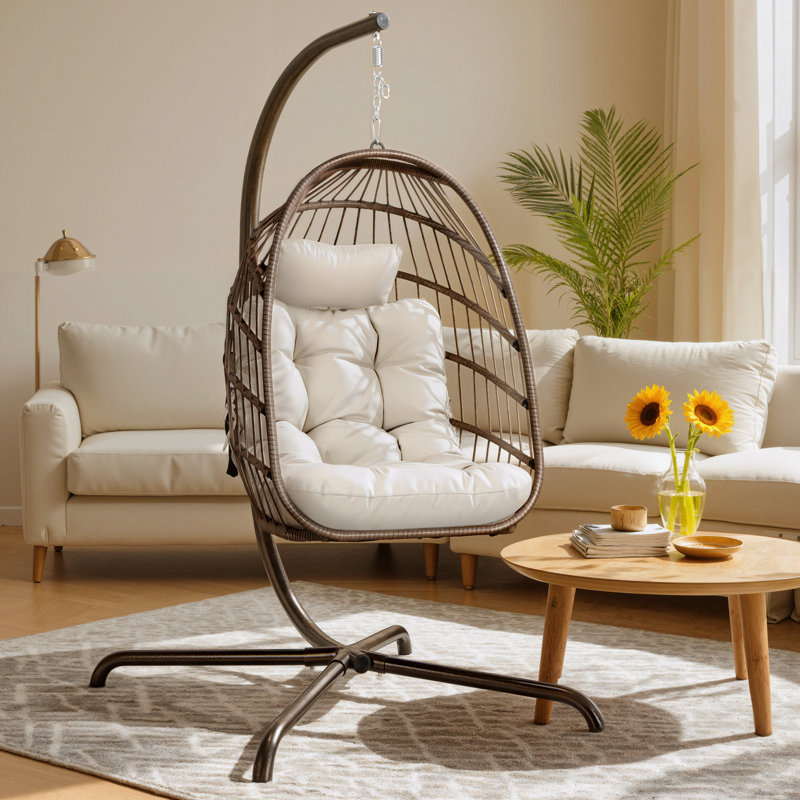 Fauteuil hamac suspendu pour 1 personne avec support Cruster, Brun / Beige
