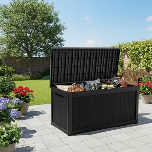 Waterproof Outdoor Deck Box, Large Resin Storage Box With Lockable Lid, Weather Resistant Storage Container For Patio, Garden And Yard, Black