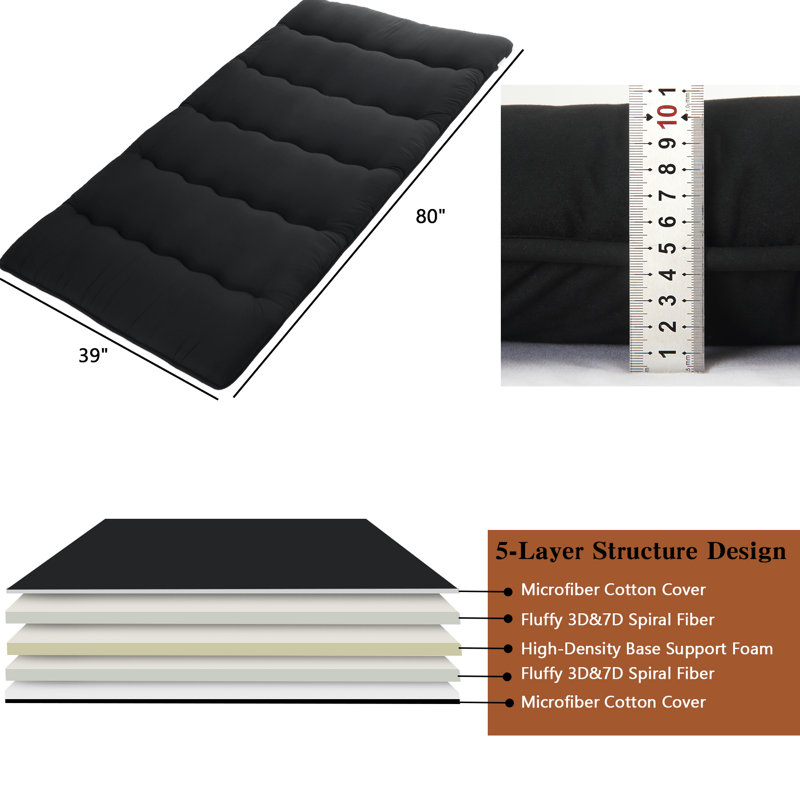 Matelas de futon japonais, Lit simple, Noir, noir, noir, noir
