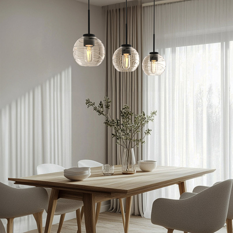 Luminaire suspendu pour îlot de cuisine 3 lumières avec abat-jour en verre Tappen