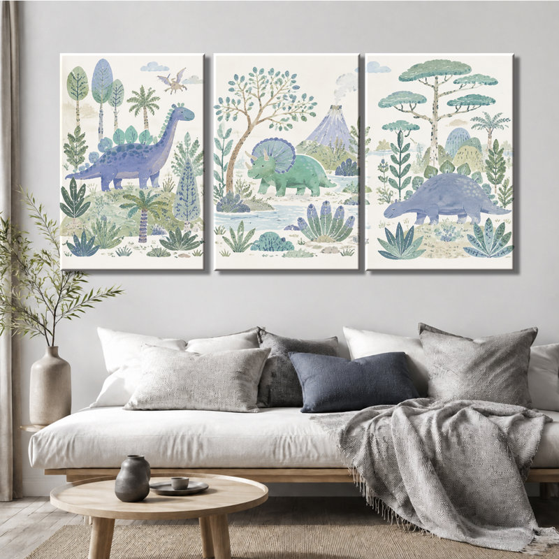 Reproduction d'art sur toile 3 dinosaures, impression sur toile, dinosaure, 28 * 40 pouces * 3