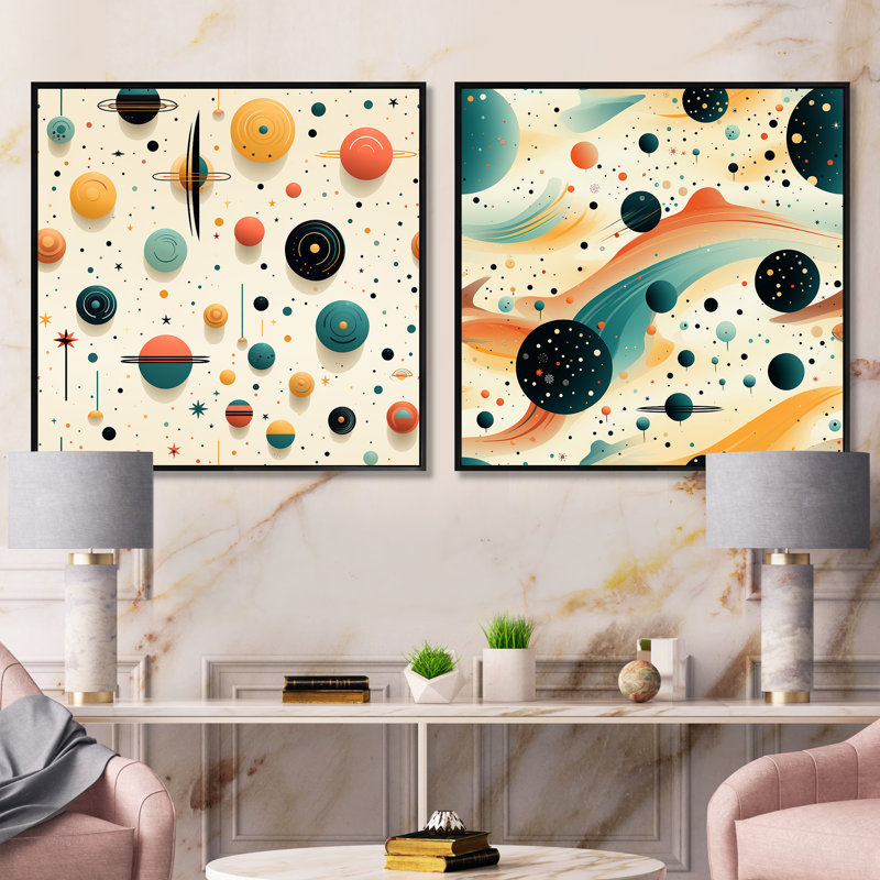 Colegrove - Ensemble de 2 collages carrés à formes abstraites, Cadre flottant noir, H 36 po x l 73 po