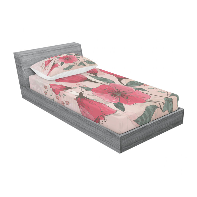 Ensemble de draps à motif floral, Ensemble de draps pour lit simple avec drap-housse