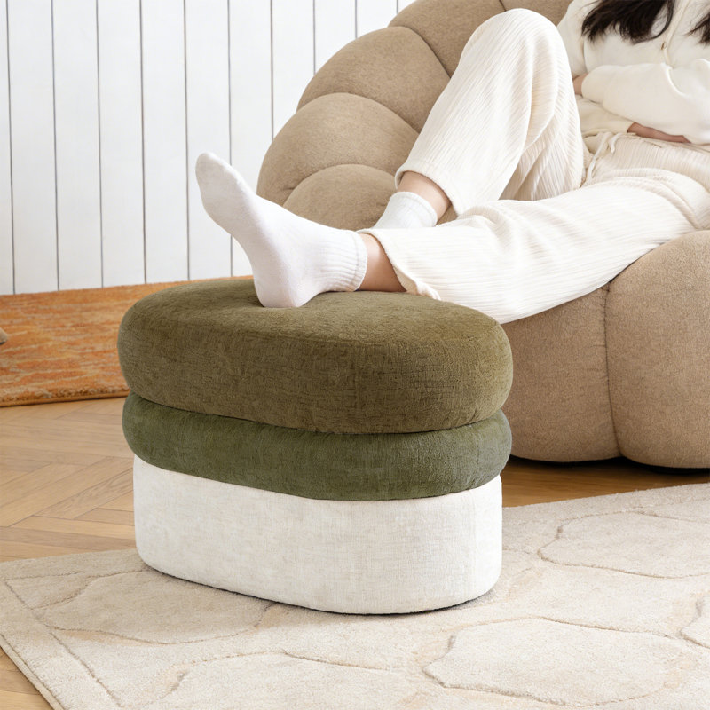 Repose-pieds rembourré l 25,2 po, Brun / vert olive / ivoire