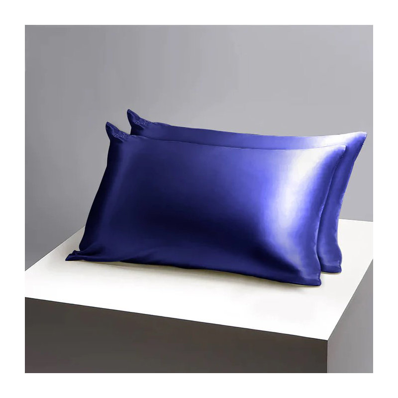 Easy Care Satin Pillow Covers (Set of 2) - Envelope Closure, Wrinkle-Free, Silky Satin Fabric, Navy