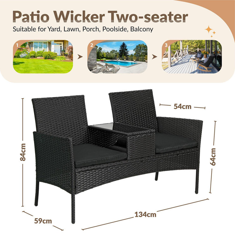 0cm Wide Loveseat, Black