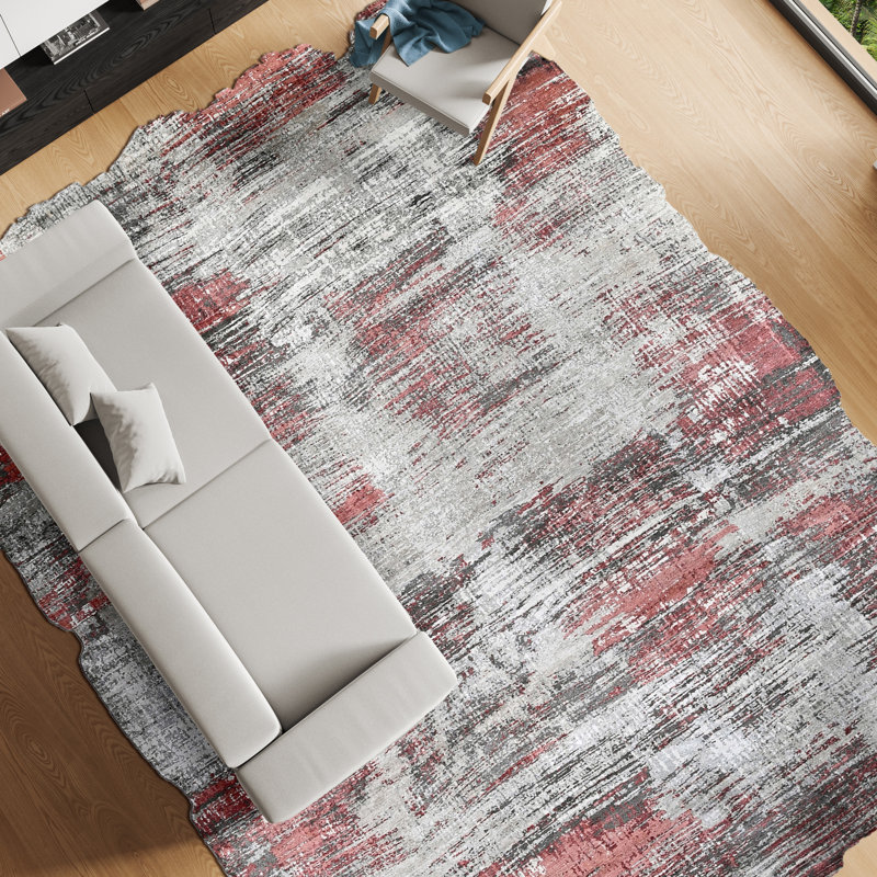 Hand Knotted Area Rug in Pink/Black/Ivory, Rectangle 9' x 12'