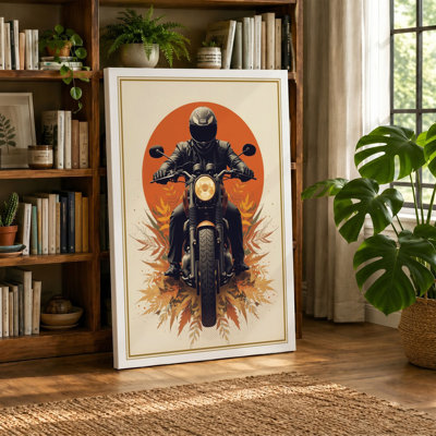 Motorcycle at Sunset Vintage 1 Piece Wrapped Canvas Wall Art