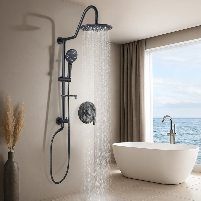 Matte Black Wall Mounted Dual Shower Head System With 10 Inch Rain Shower Head 3 Spray Handshower （Valve Included）