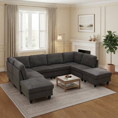 118" 8-Piece Upholstered Reversible Modular Sectional Sofa with 2 Ottomans