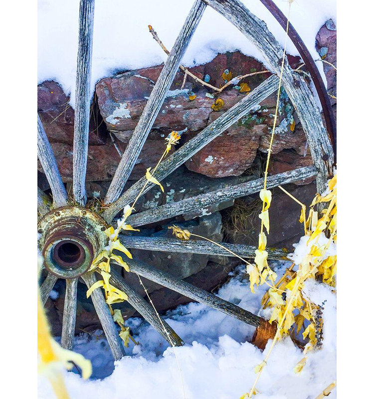 «August Grove® Bannon, Heidi Gallery, art sur toile tendue: Montana Wagon Wheel I, H 36 po x l 28 po