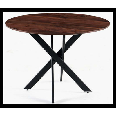 42.1"BLACK AND WOOD COLOR Table Mid-Century Dining Table For 4-6 People With Round Mdf Table Top, Pedestal Dining Table, End Table Leisure Coffee Table,Cross Leg
