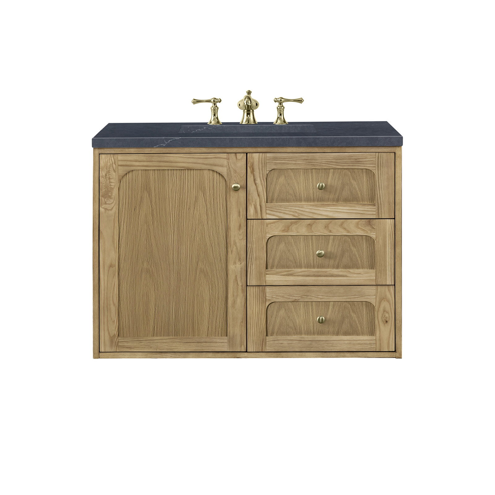 Laurent 36'' W Single Vanity, Charcoal Soapstone, 8" Widespread, Light Natural Oak