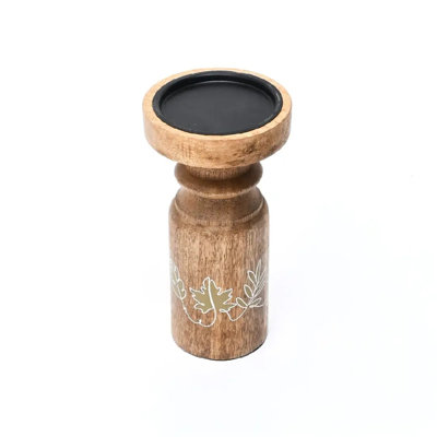 Ensemble de porte-bougie rustique en bois, porte-piliers en bois de manguier 6 po et 8 po avec motif de feuilles peintes à la main pour présentoir de table 3,3 lb