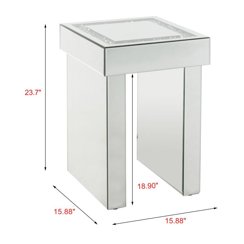 Élégante table de bout en miroir et faux diamant Ravine