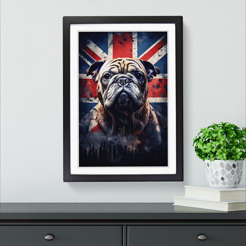 British Bulldog Symbolism Art - Framed Print, 34cm H x 25cm W x 2cm D, Black Framed