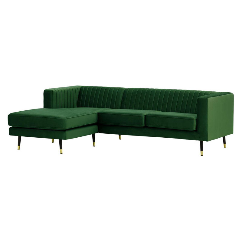 Monaville 4 Seater Velvet Sofa & Chaise, Left Hand Facing, Green