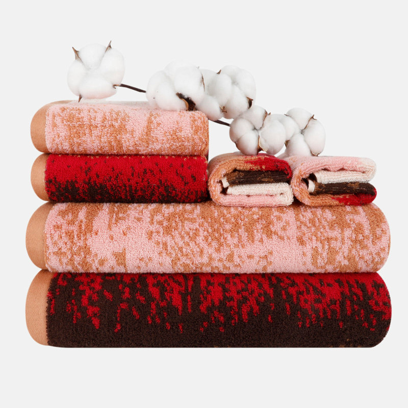 Pattern Plum Garden Organic Cotton Bath Towel Set: 550 GSM Super Absorbent & Quick-Dry, Bath, Hand & Washcloth Towels (28x55"/16x28"/13x13") with Hanging Loop - Vacuum Packed for Bathroom, Spa, Hotel & Gym, OEKO-TEX Certified