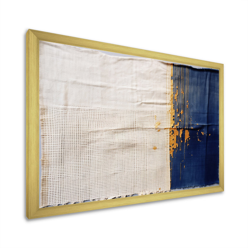 Tissu du temps abstrait bleu et or I - reproduction d'art sur toile, H 24 po x l 32 po x P 1 po, Cadre photo argenté