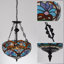 Plafonnier semi-encastré style vintage en verre coloré à 3 lumières rétro Tiffany