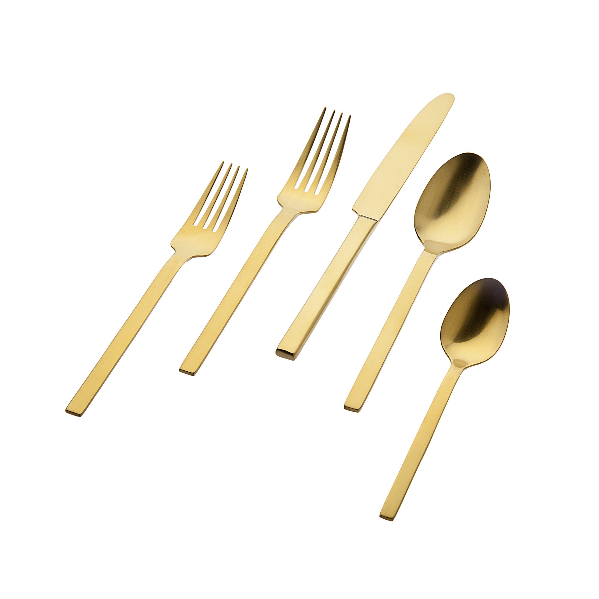 Atlas Mirror 20 Piece 18/0 Stainless Steel Flatware Set, Service for 4, Matte Gold