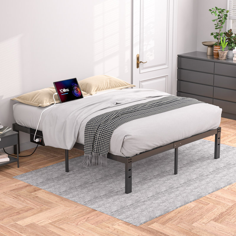 Platform BedWith USB Charging Station, 14 Inch High Heavy Duty Metal Platform, 12.6" Storage Beneath Bed, Queen