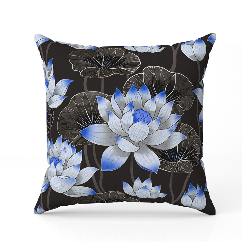 Lotus Dreams  Square Throw Pillow, 20"H x 20"W, Blue/Brown