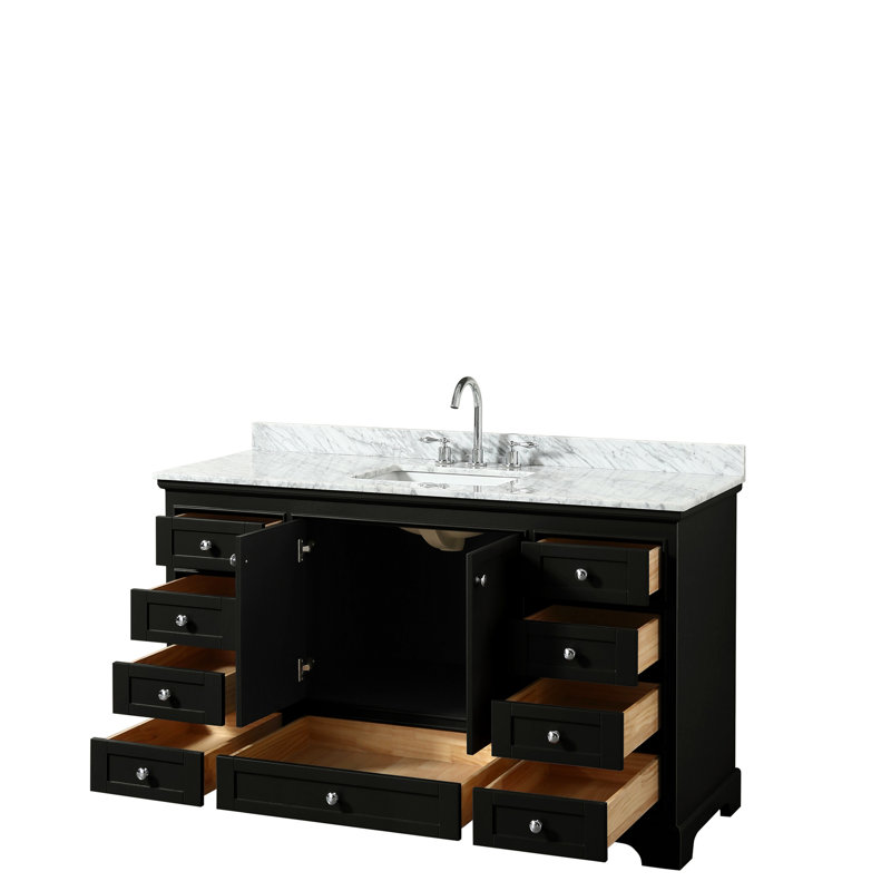 Deborah 60'' Single Bathroom Vanity with Marble Top, Dark Espresso, Polished Chrome