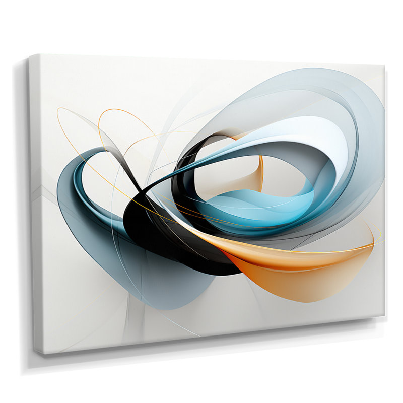 Minimal Streams Turquoise Gold - Abstract Modern Waves, décoration murale, Toile tendue, H 16 po x l 32 po x P 1 po