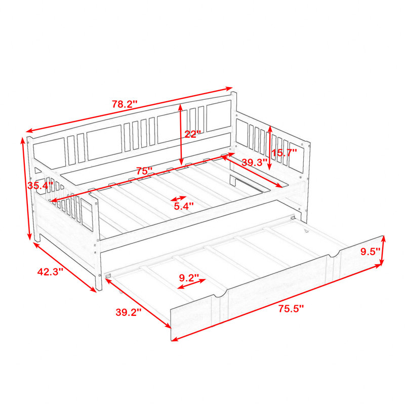 Wooden Daybed with Trundle, White, Twin