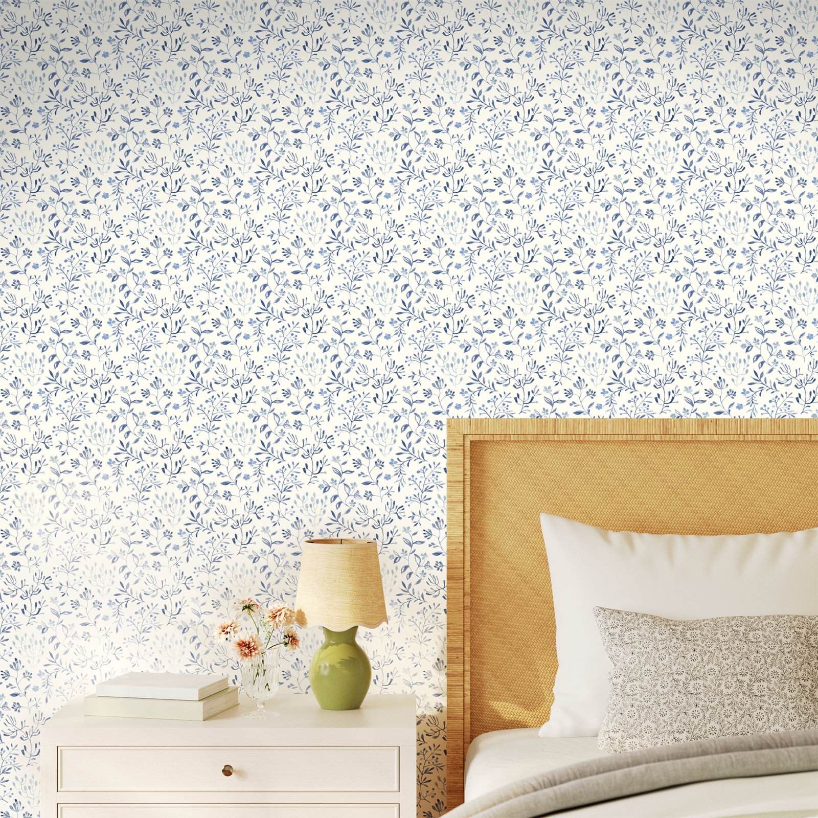 Siren Prepasted Floral Wallpaper, Blue