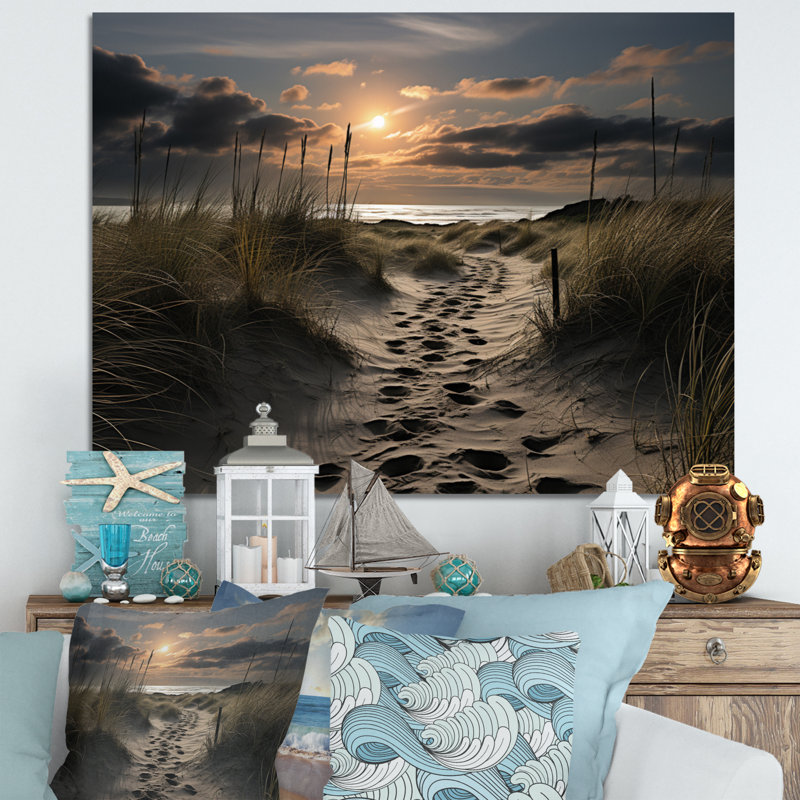Photo de plage empreintes de pas dans I - impression, H 30 po x l 40 po x P 1,5 po, Toile tendue
