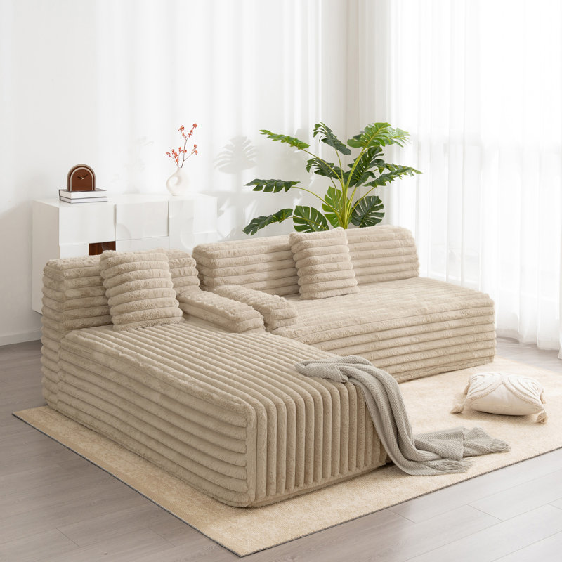 Canapé modulaire 110 po Cloud, Fausse fourrure café clair
